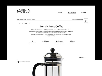 Barista World - French Press clean coffee landingpage layout modern product typography webdesign