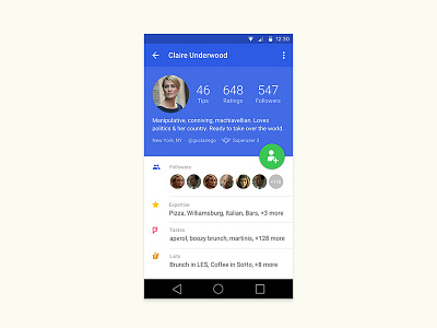 Foursquare Profile, Android android design mobile profile ui ux