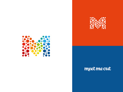 Meet me out brand branding design dots flag fun graphic design icon illustration joy logo m meet minimal modern people rainbow symbol ui