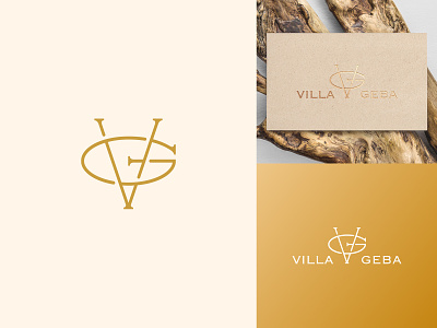Villa Geba Logo 5 stars branding freelance gold graphic design hotel house logo lux luxury minimal monogram ornament sea summer symbol vg villa