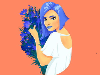 Girl with blue flowers ❤️ app banner blue design flowers girl identity illustration illustrator poster procreate product design profile website