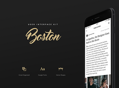 Boston Mobile UI Kit articles branding business concept design ecommerce interface mobile shopping typography ui kit ux