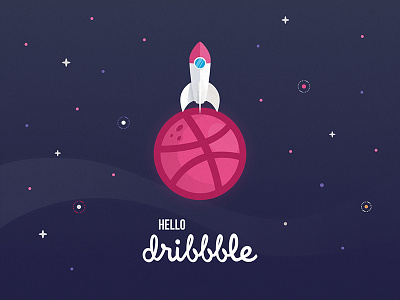 Hello Dribbble! ball debut dribbble first shot illustration landing rocket space shuttle