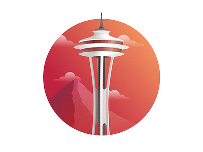 Seattle - Space Needle america architecture art illustration mountains seattle space needle urban washington