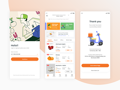 Grocery App - Buy essential and fresh products app design branding design grocery grocery app grocery online grocery store mobile app online store ui