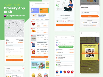 Grocery App UI Kit app design app ui design app ui kit click and collect app delivery app delivery status grocery grocery app grocery online grocery store online delivery online shopping payment app scanning