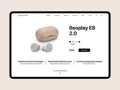 Bang & Olufsen - Beoplay E8 2.0 Product Page bang olufsen beoplay bo e8 product redesign ui ux website