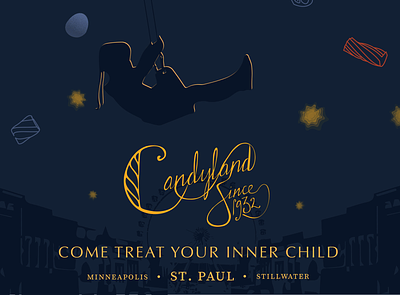 Candyland: Come treat your inner child advertisment candy childlike design illustration logo logotype typography