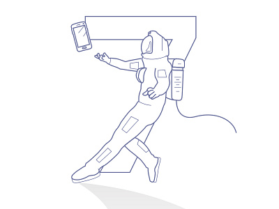 Is there anybody out there... 7 line art phone space space suit