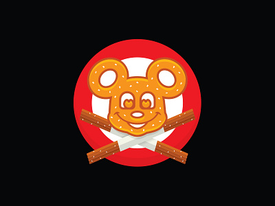 Mickey Pretzel Skull, Churro Crossbones art branding character design color design disney flat icon illustration logo mark vector