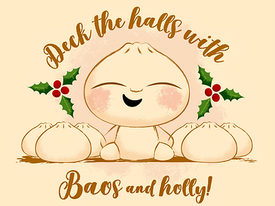 Baos and Holly bao branding card character christmas color design food illustration pixar quote texture