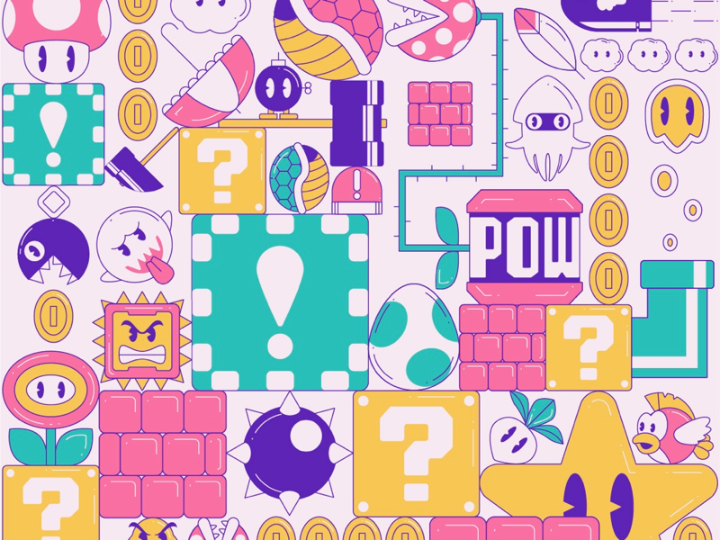 Hoarding items and enemies motion video enemies items character japan color icon luigi art illustration icons design video games nintendo mario