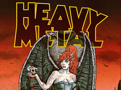 Heavy Metal cover dark demoness evil grungy heavy metal illustration magazine skulls