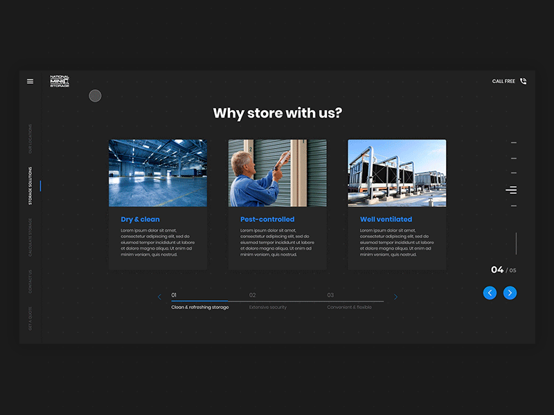National Mini Storage Website - menu animation agency animation application clean clean creative creative design design home screen ui website