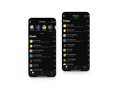 WhatsApp Dark Mode on iOS 13 – UI Redesign adult swim concept customizable dark ui darkmode icons ios 13 iphone mobile app redesign rick and morty season 4 ui user experience user interface ux voice whatsapp