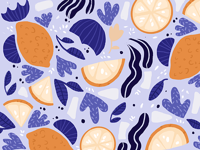 Citrus Purple and Lilac Vibes Pattern citrus fresh illustration leaves lemon lilac lime orange pattern plants purple summer texture