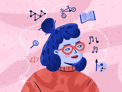 Learning cool girl curiosity girl illustration illustration of a girl learning student woman learning