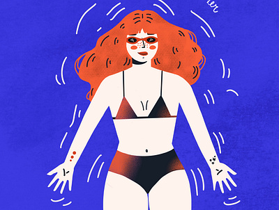 I'm Happy in the Water aquatic bikini ginger girl girl with tattoos googles illustration red head summer swimmer swimming water