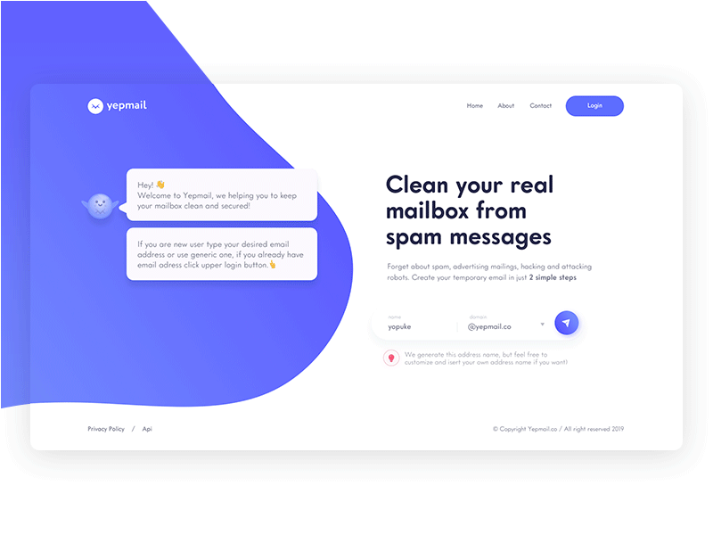YM - Throw away e-mail service website animation clean design email homepage mail minimal registration spam ui web