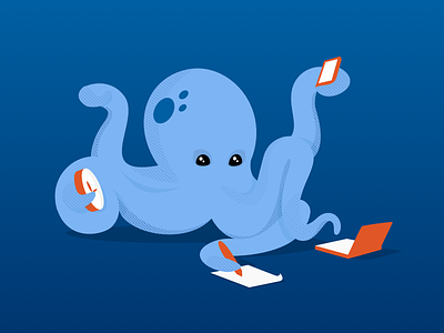 Octopus agency all in one business flat illustration octopus productive productivity project management