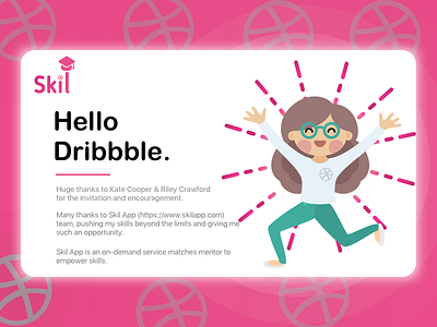 Dribbble - Welcome Shot girl graphicdesign happy hello shot skil skipapp uiux welcome