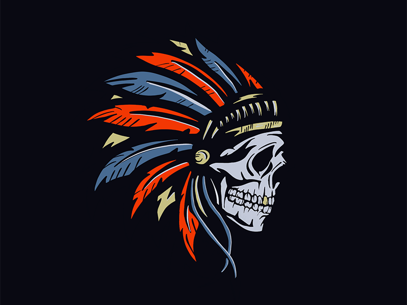 Big Chief procreate handdrawn feathers skull chief
