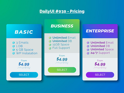 DailyUI 030 - Pricing dailyui dailyui 030 dailyui challenge pricing ui uiux ux web design