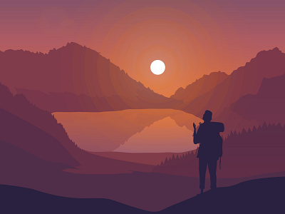 Gratitude Seeker backpacker dawn dusk forest forgiveness gratitude hiking illustration illustrator islam lake lanscape mountain muslim person religion seeker valley vector