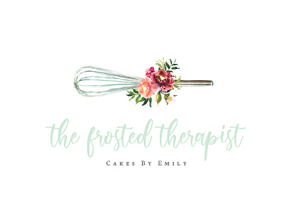 The Frosted Therapist Branding baking branding design floral flowers food logo mint photoshop script serif small business watercolor whisk