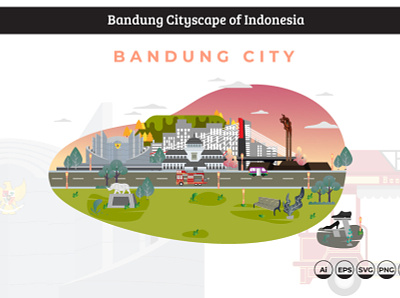 Bandung (Indonesia) Cityscape building design flat flat design graphic icon illustration modern symbol vector