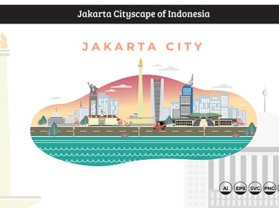 Jakarta (Indonesia) Cityscape building design flat graphic icon illustration modern pattern symbol vector