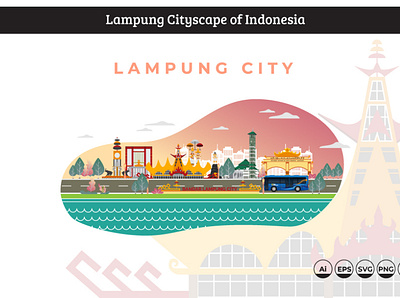 Lampung (Indonesia) Cityscape building design flat flat design graphic icon illustration modern symbol vector