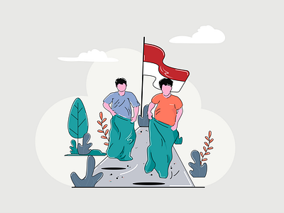 Balap Karung or Illustration Play Sack Race Games illustration