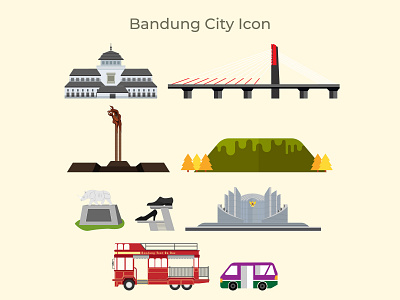 Bandung City of Indonesia Icon art branding building character design flat flat design gradient graphic icon illustration logo modern pattern symbol typography ui ux vector