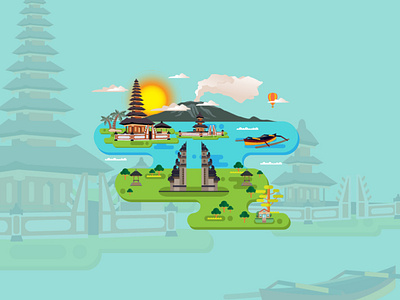 Bali City of Indonesia Conceptual Design Vector.