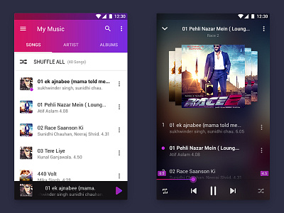 Android Music Player app UI Design