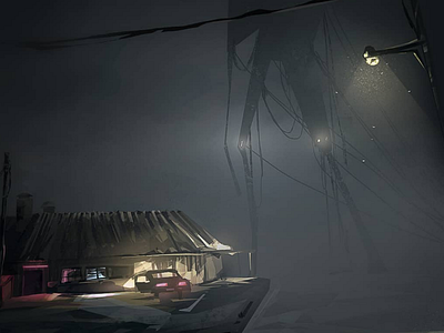 The night conceptart digital digital illustration environment fog horror illustration light lightroom mood photoshop robot wacom