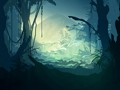 Elitrotta Concept Environment blue concept digital environment forest illustration landscape mountain night photoshop wacom