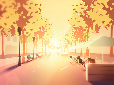 Saturday morning barcelona city concept digital illustration environment morning photoshop street sun