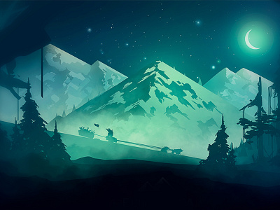 Magic Night christmas concept environment forest mountains night photoshop winter