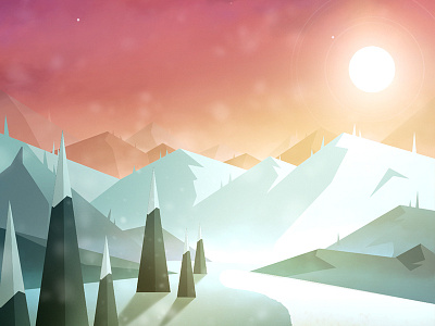 Winter concept digital illustration environment photoshop pink snow sun trees vector wacom winter