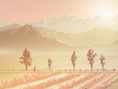 Spring Sunset concept concept art digital art digital illustration environment landscape mountains photoshop spring sun sunset wacom