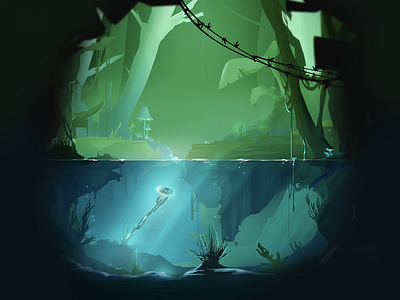 underwater #2 blue concept concept art digital illustration environment forest illustration landscape photoshop underwater wacom