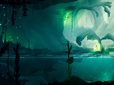 Jungle #2 - Left Part concept concept art digital illustration environment forest illustration mountains photoshop sun wacom