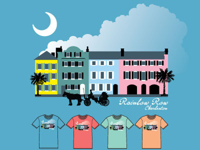 Rainbow Row - Charleston apparel architecture buildings charleston illustration resort retail tourism tshirt