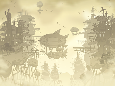 Floating steampunk city environment