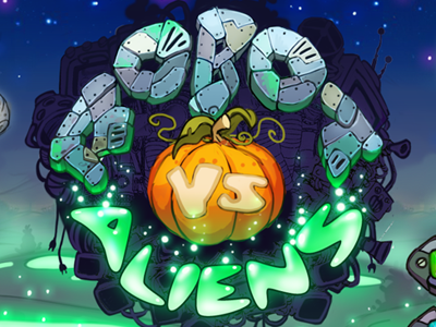 Robot vs Aliens game working process aliens art concept game ivanova anna logo oscolcov nikita planet pumpkin pykodelbi robot