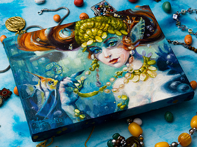 Original Mermaid small oil painting on linen canvas cartoon cartoon illustration character character design creature design fantastic fantasy fantasy art fantasy illustration illustraion mermaid oil oil on canvas oil painting painting portrait portrait art portrait illustration portrait painting traditional art