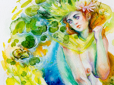 "Lady of the Lake" - mixed media watercolor painting