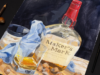 Whiskey/Glass small still life gouache painting